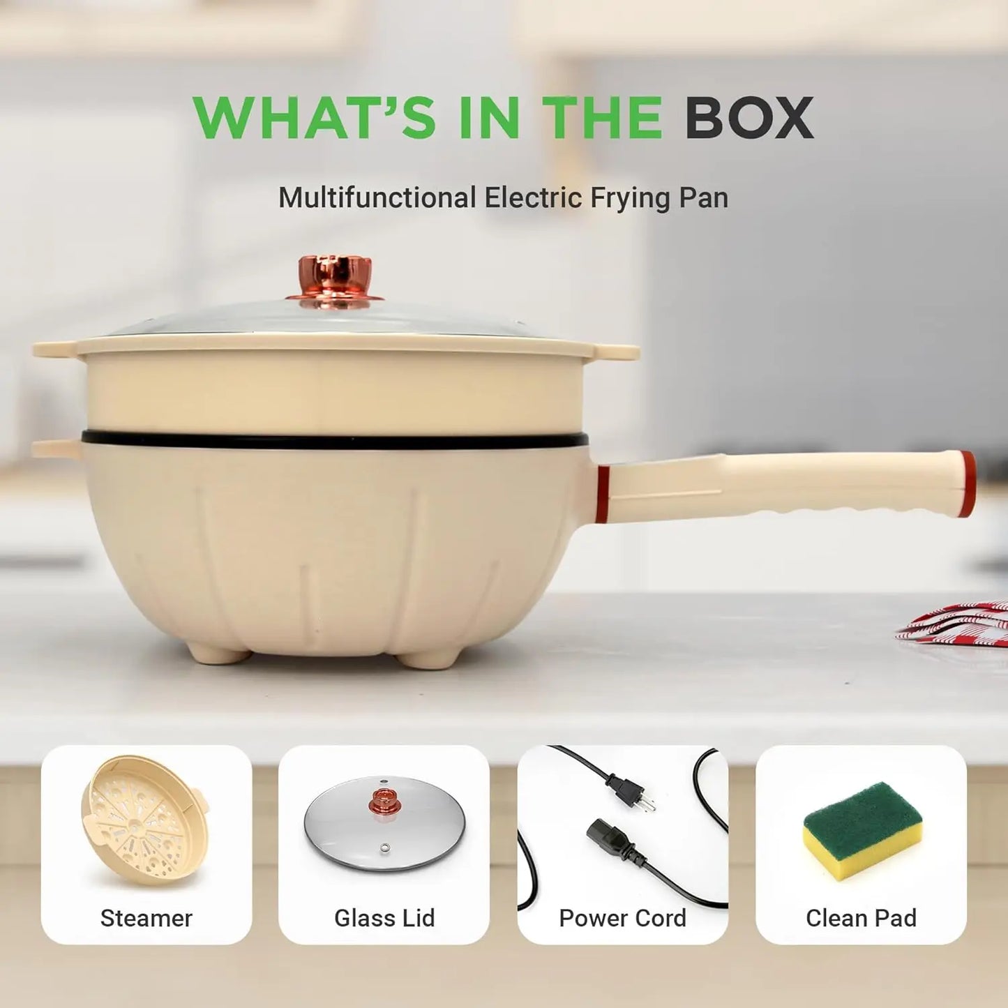 XMSJ 2 In 1 Electric Frying Pan And Steamer Nonstick