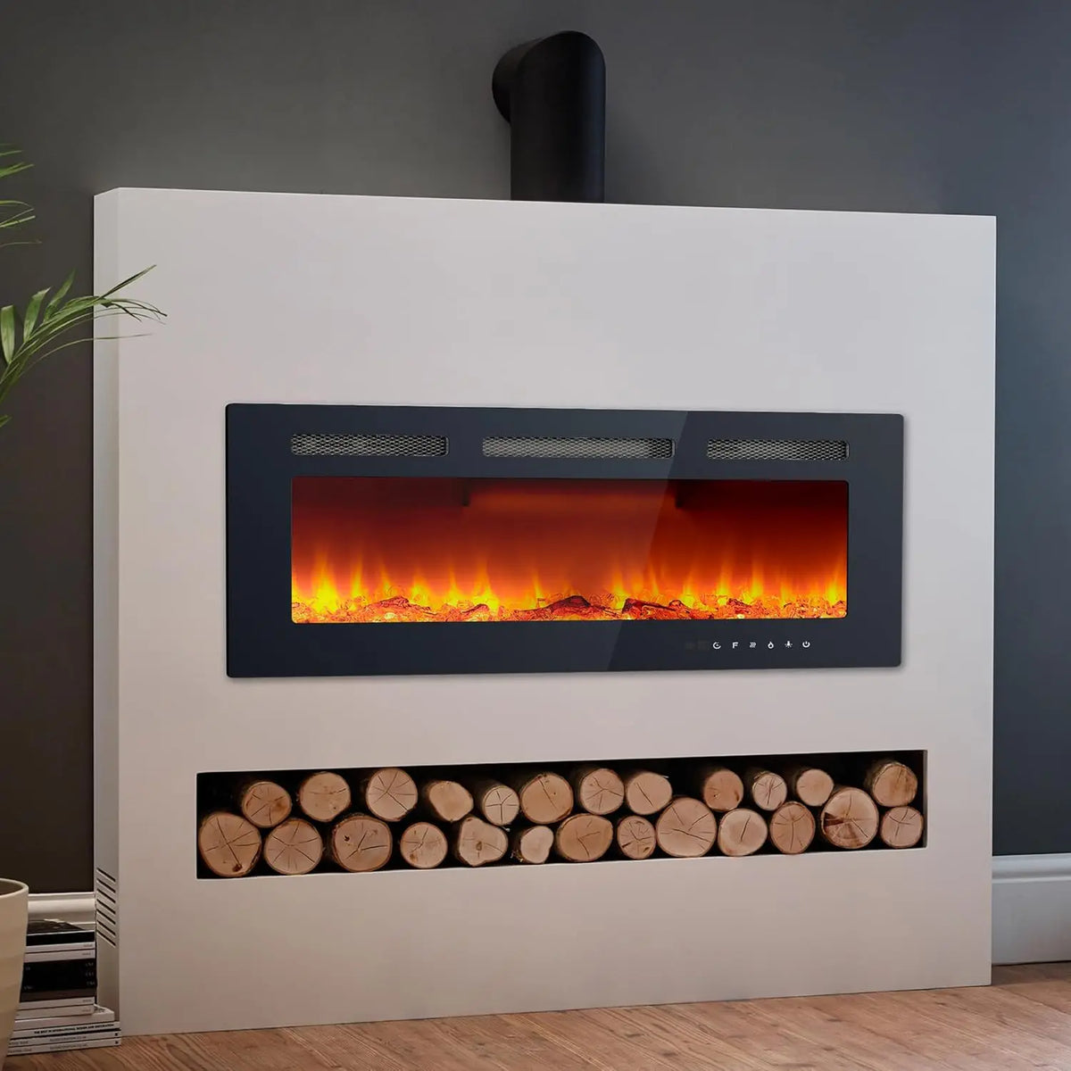 Recessed Electric Fireplace With Adjustable Flame Colors And Touch Screen