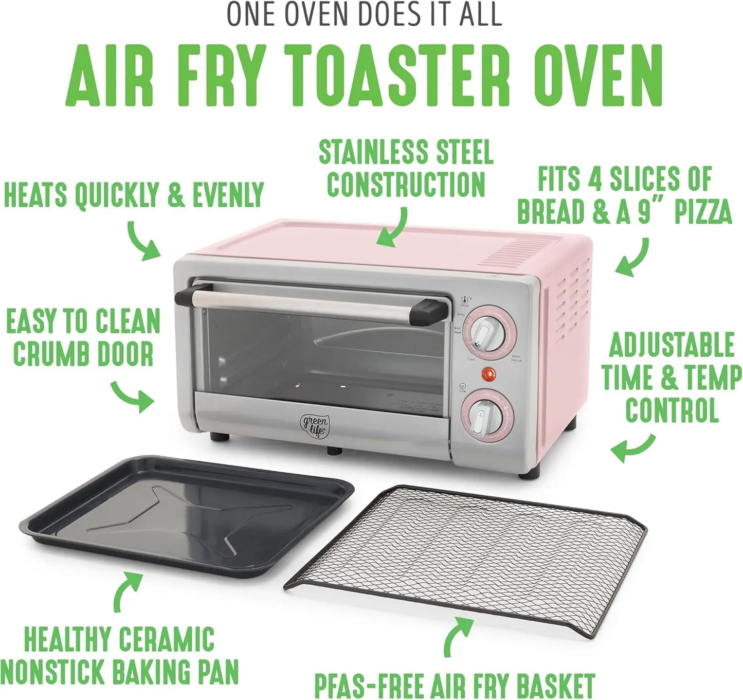 XMSJ Countertop Toaster Oven Air Fryer Ceramic Nonstick PFAS Free
