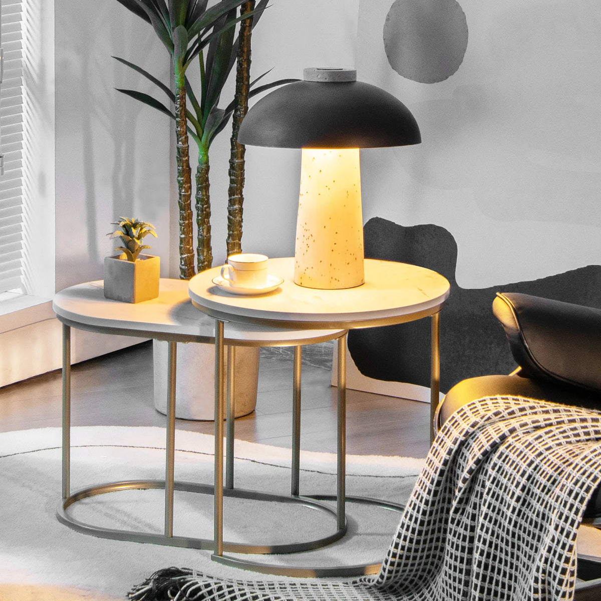 HOMASIS Modern Nesting Table Set of 2 Marble Side Tables