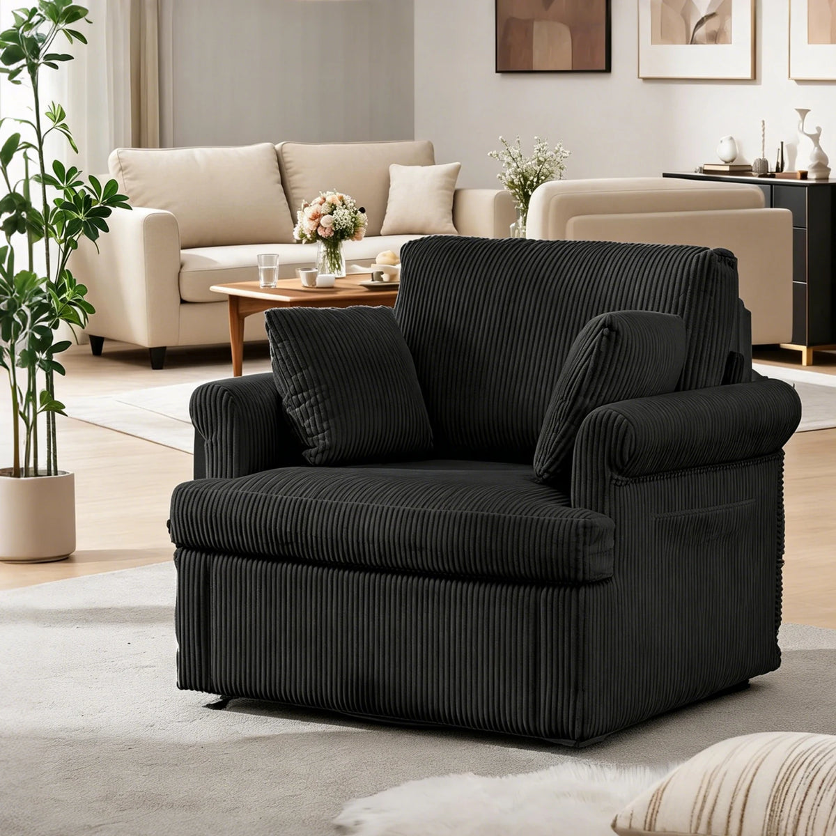 HiMISS Modern Velvet Swivel Accent Chair With Storage Pockets