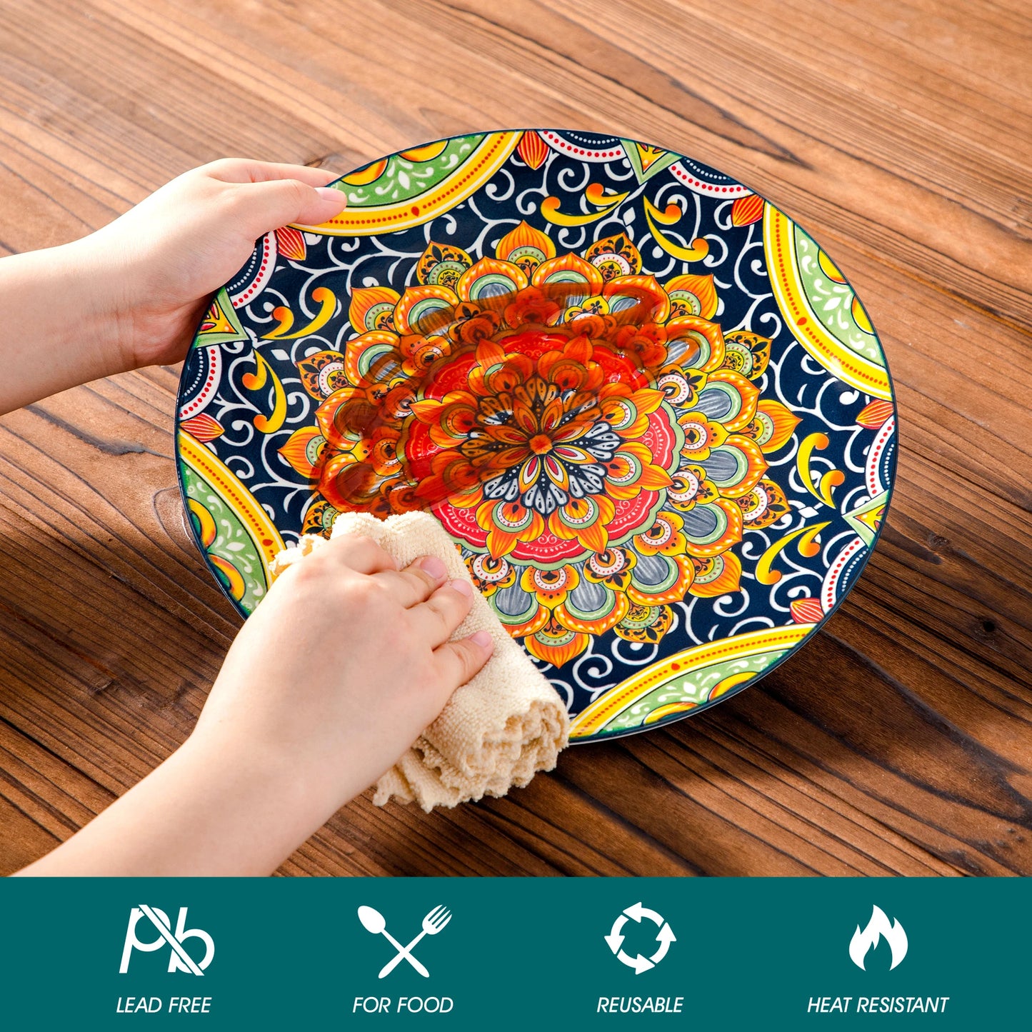 Malacasa Bohemian Ceramic Dinnerware Set With Floral Porcelain Plates