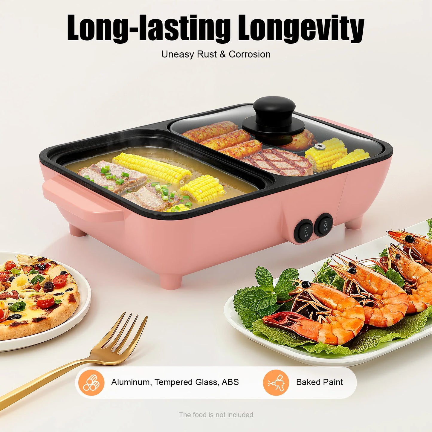 2 In 1 Electric Hot Pot Featuring Griddle And Tabletop