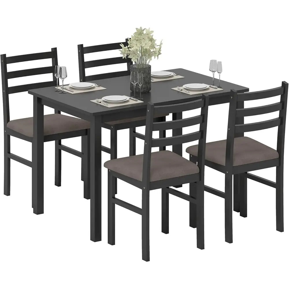 Ticify Armhouse Five Piece Solid Wood Dining Table Set Chairs