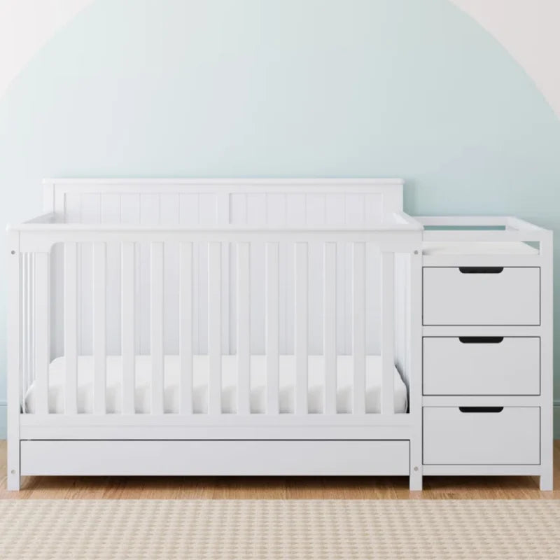Modern Three In One Kids Crib And Wooden Changing Table