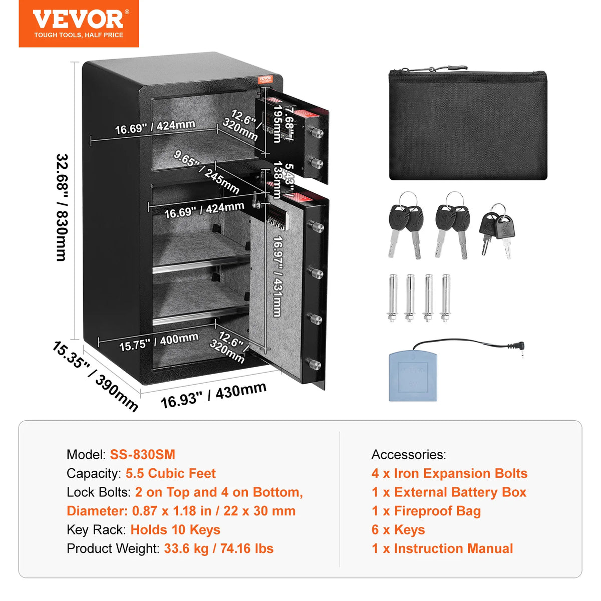 VEVOR Digital Double Door Safe With Fingerprint Lock