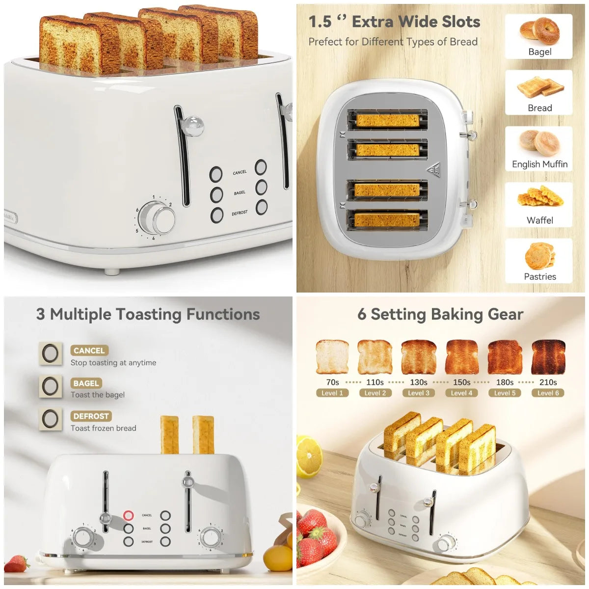 XMSJ 4 Slice Toaster Stainless Steel With 6 Shade Settings
