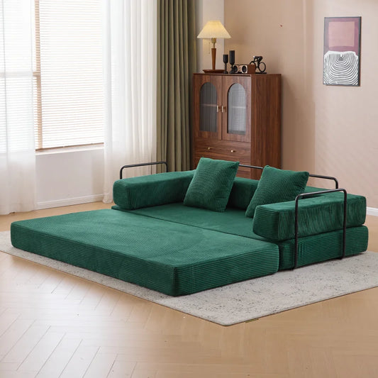 Convertible Floor Sofa Bed With Pillow Back Support And Armrests