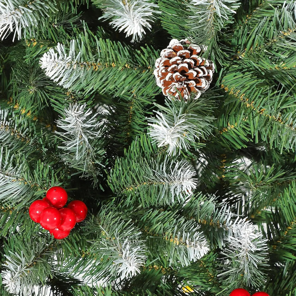 HiMISS Snow Flocked Artificial Christmas Tree With Pine Cones