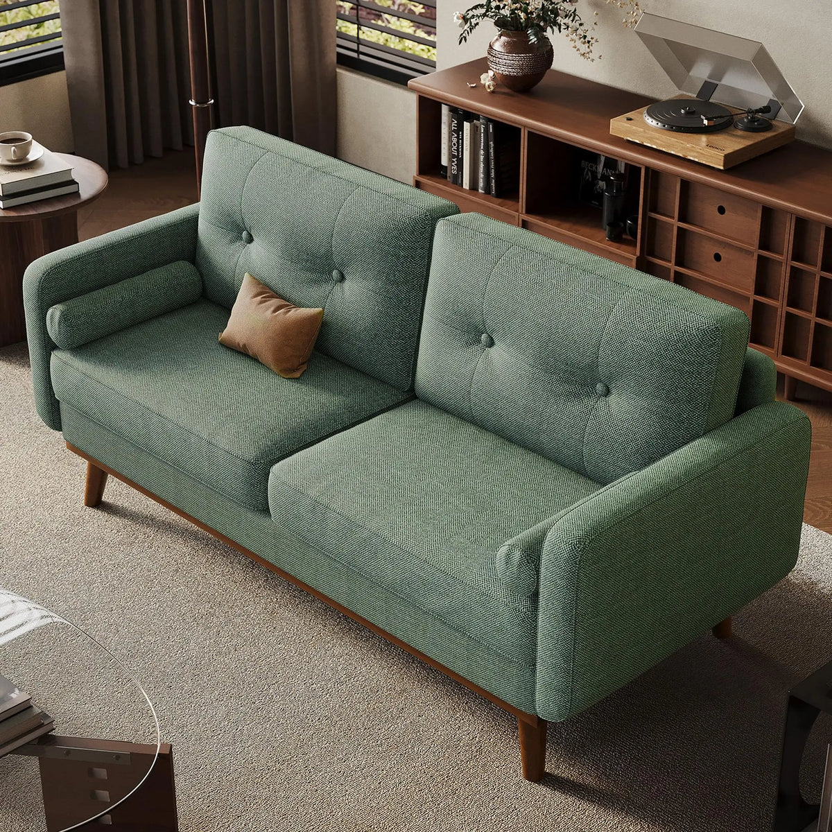 Studyset Mid Century Modern Linen Upholstered Loveseat Sofa