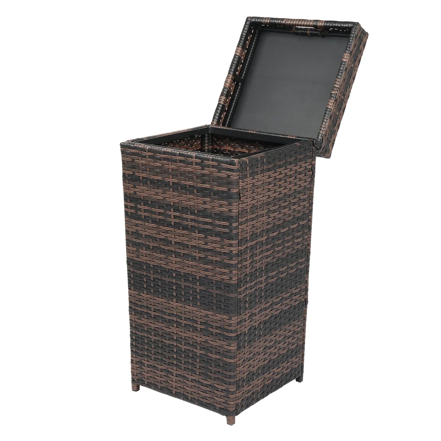 Iron Frame Rattan Trash Can With Top Cover For Garden Yard