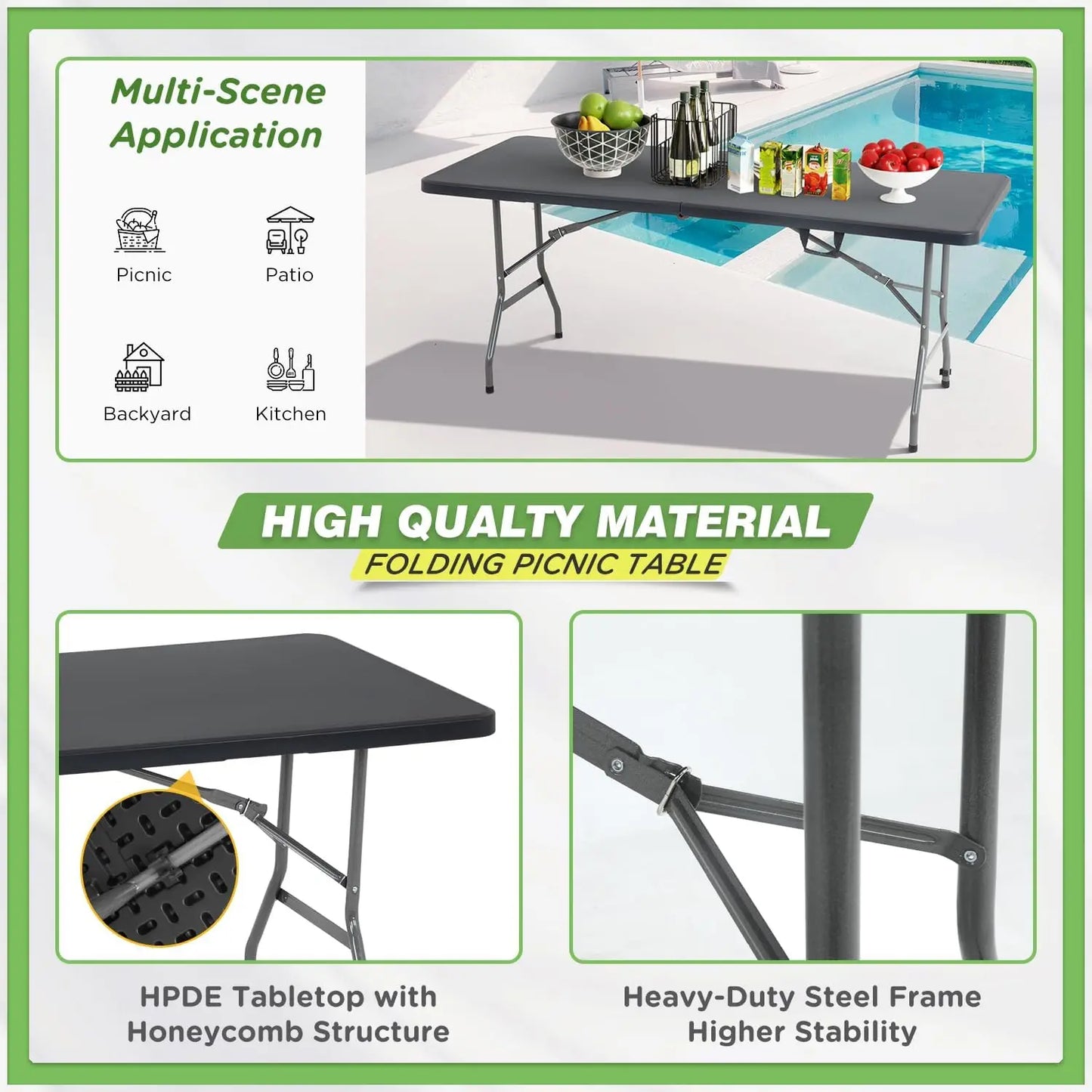XIUWO Folding Outdoor Camping Table Portable Plastic Square Dining