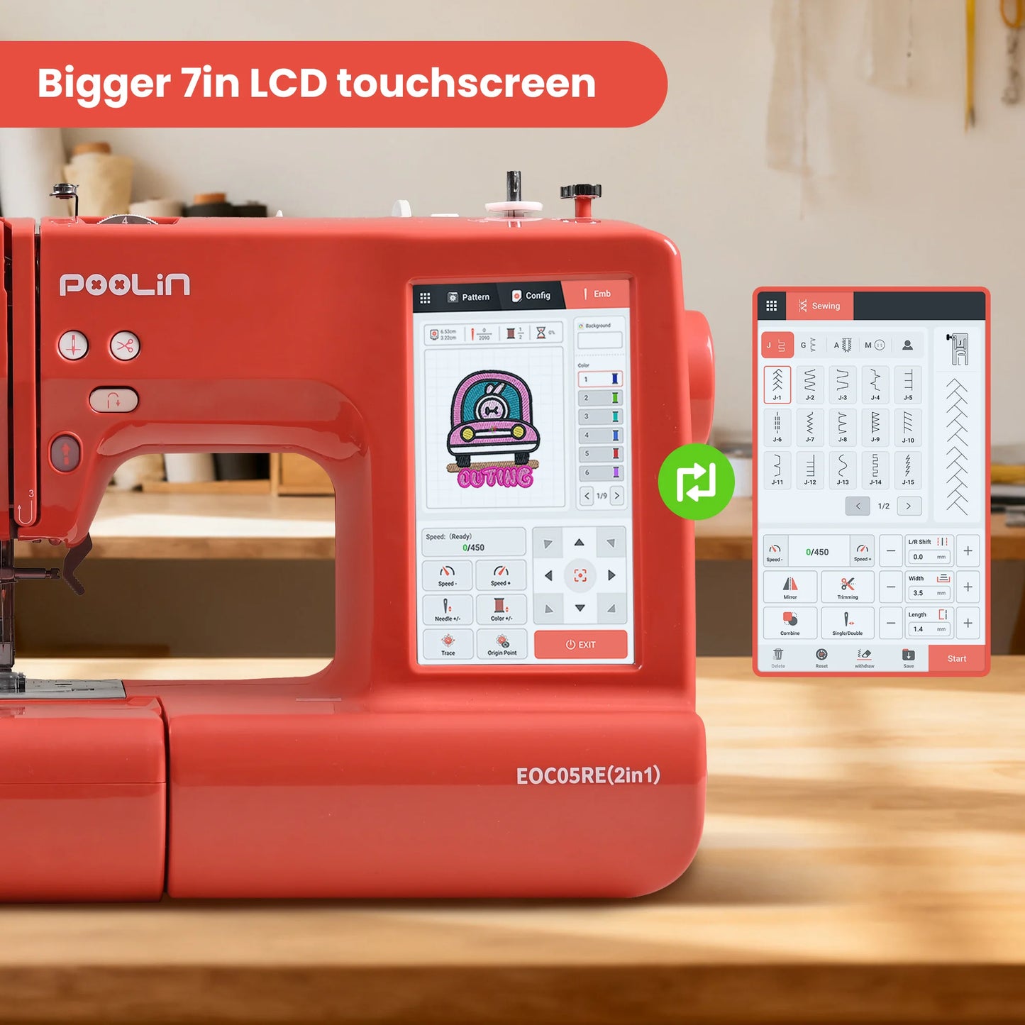 Poolin EOC05RE 2in1 Embroidery Sewing Machine For Beginners