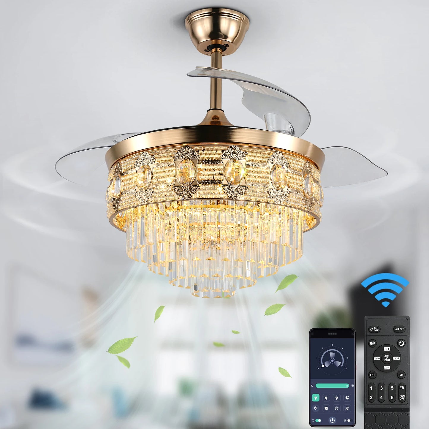 VETRULUS Smart Ceiling Fan Chandelier With Remote 6 Speed
