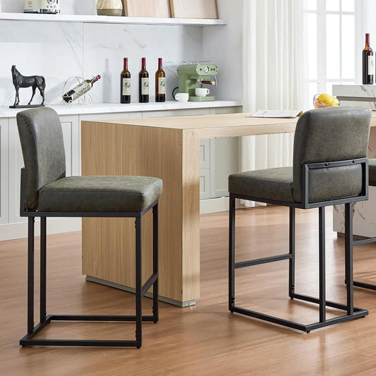 HiMISS Faux Leather Upholstered Bar Stools With Backs for Kitchen Islands