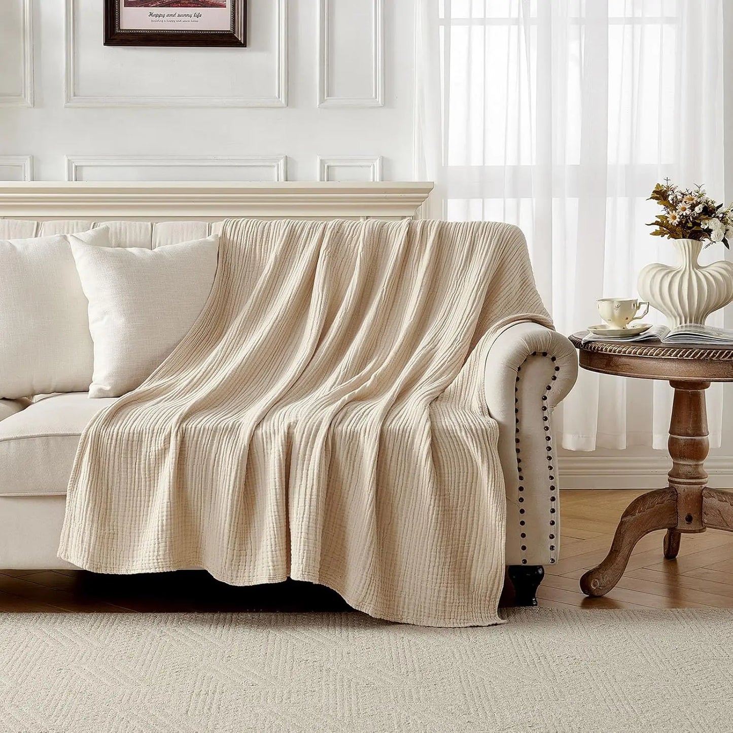 100 Percent Cotton Muslin Throw Blanket For Sofa Bed Lightweight