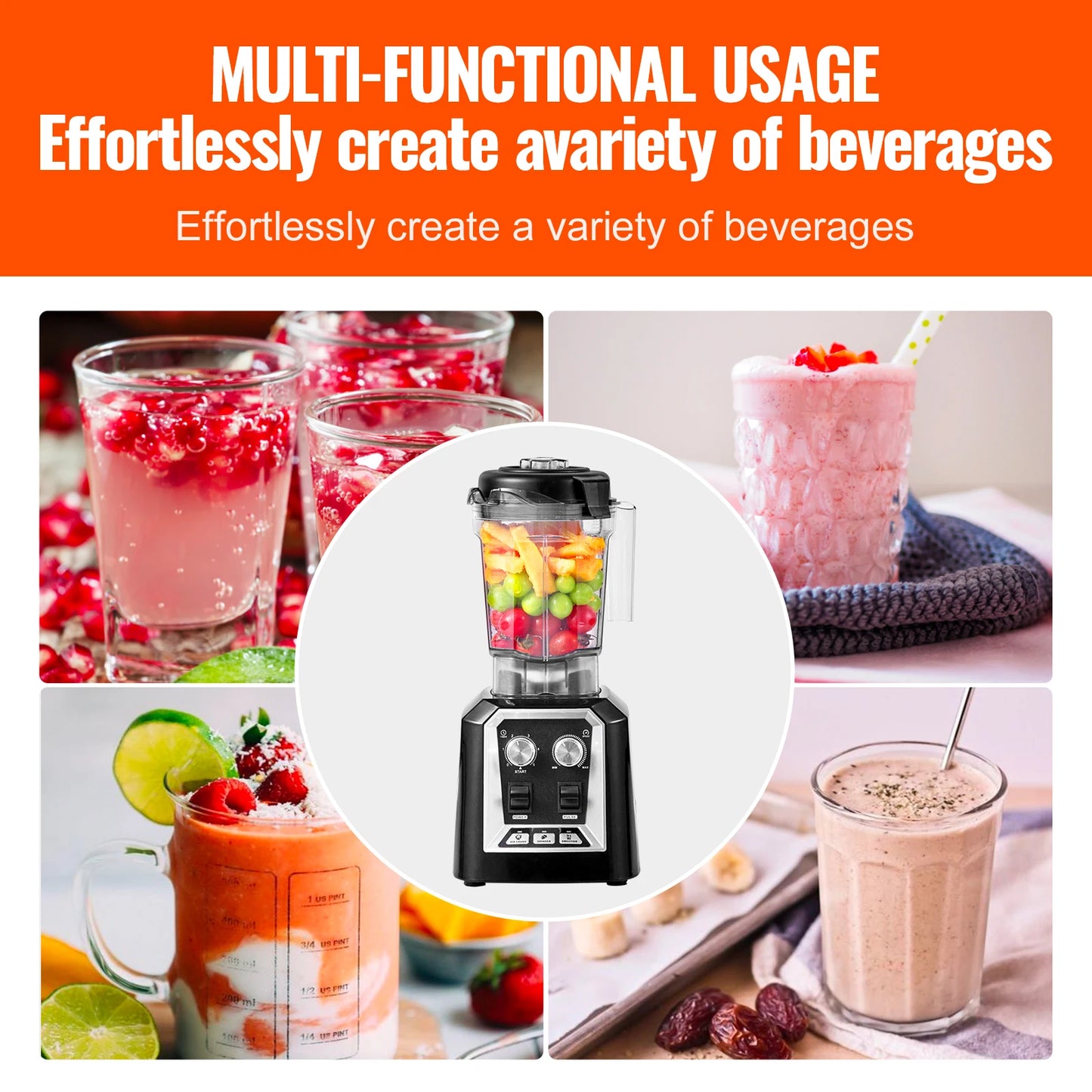 VEVOR Professional Countertop Blender Smoothie Maker for Home Kitchen