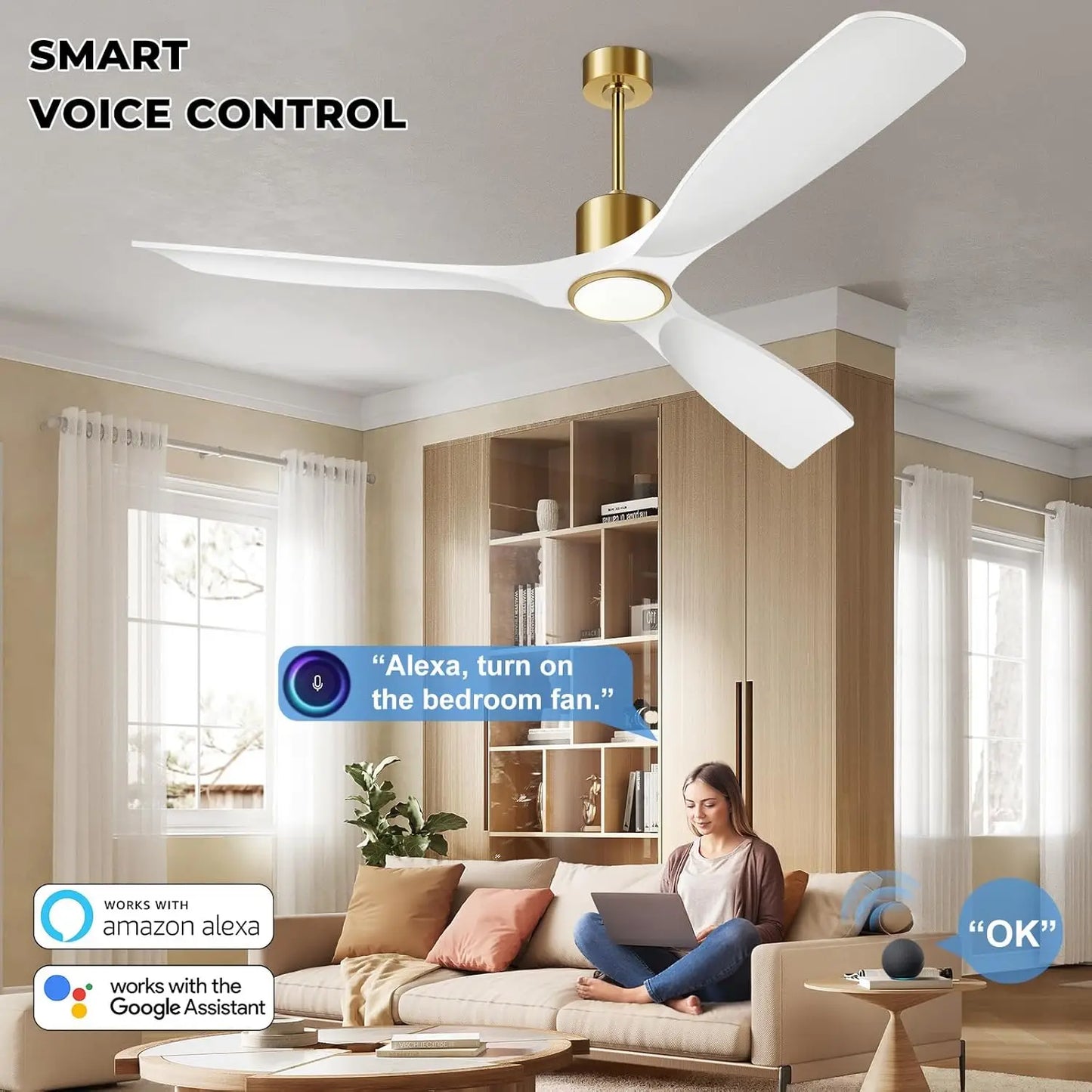 XMSJ Modern Ceiling Fan With Lights Smart App DC Motor