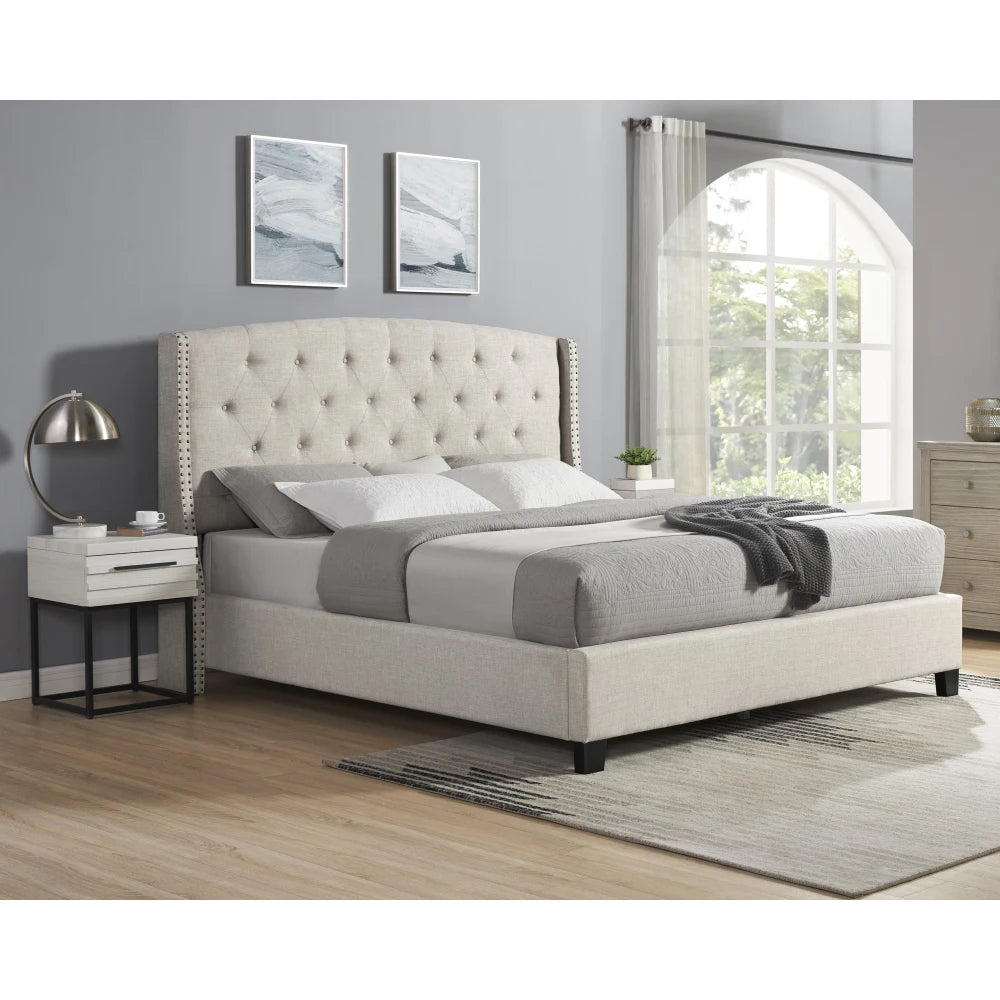 Tufted Wingback Upholstered Bedroom Furniture Set With Nightstands
