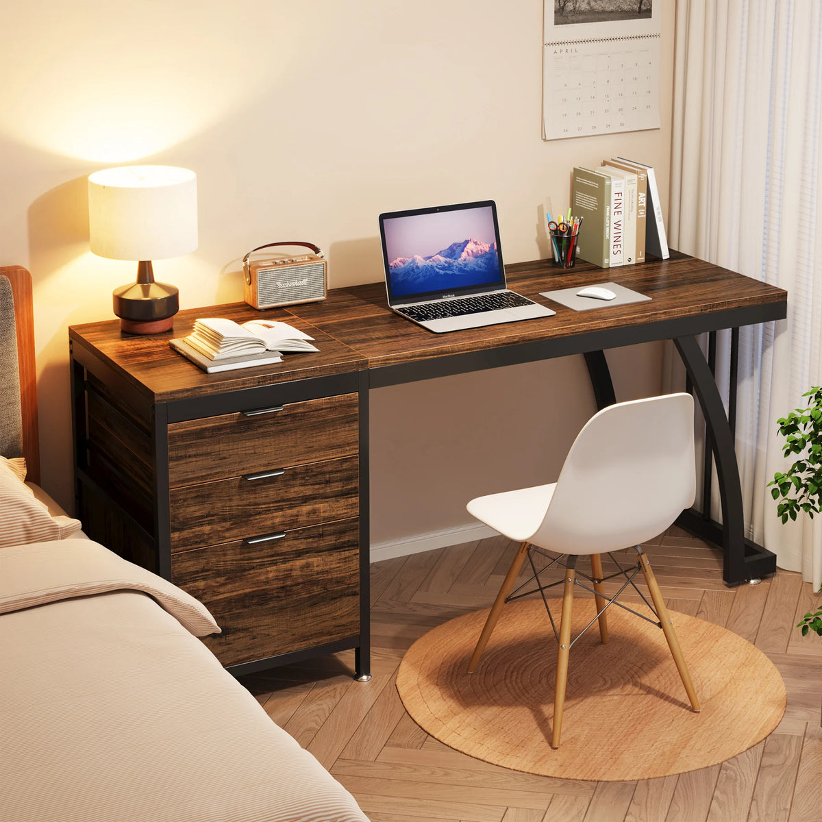 Tribesigns Computer Desk With Three Drawers Industrial Wood Workstation