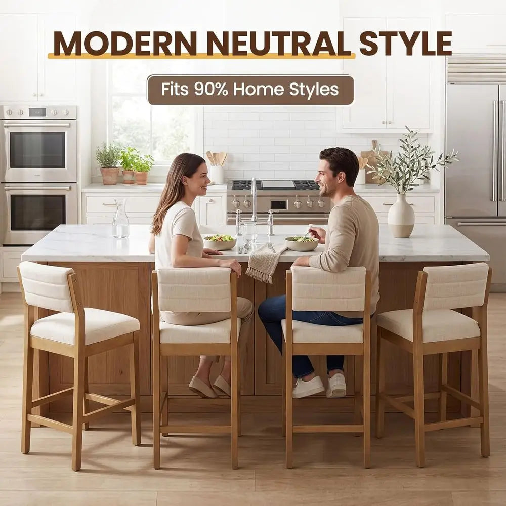 Upholstered Counter Height Bar Stools With Back And Wood Legs