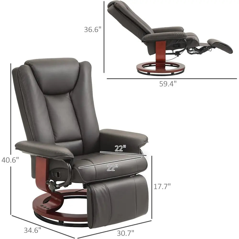 Manual Swivel Recliner Chair With PU Leather Footrest