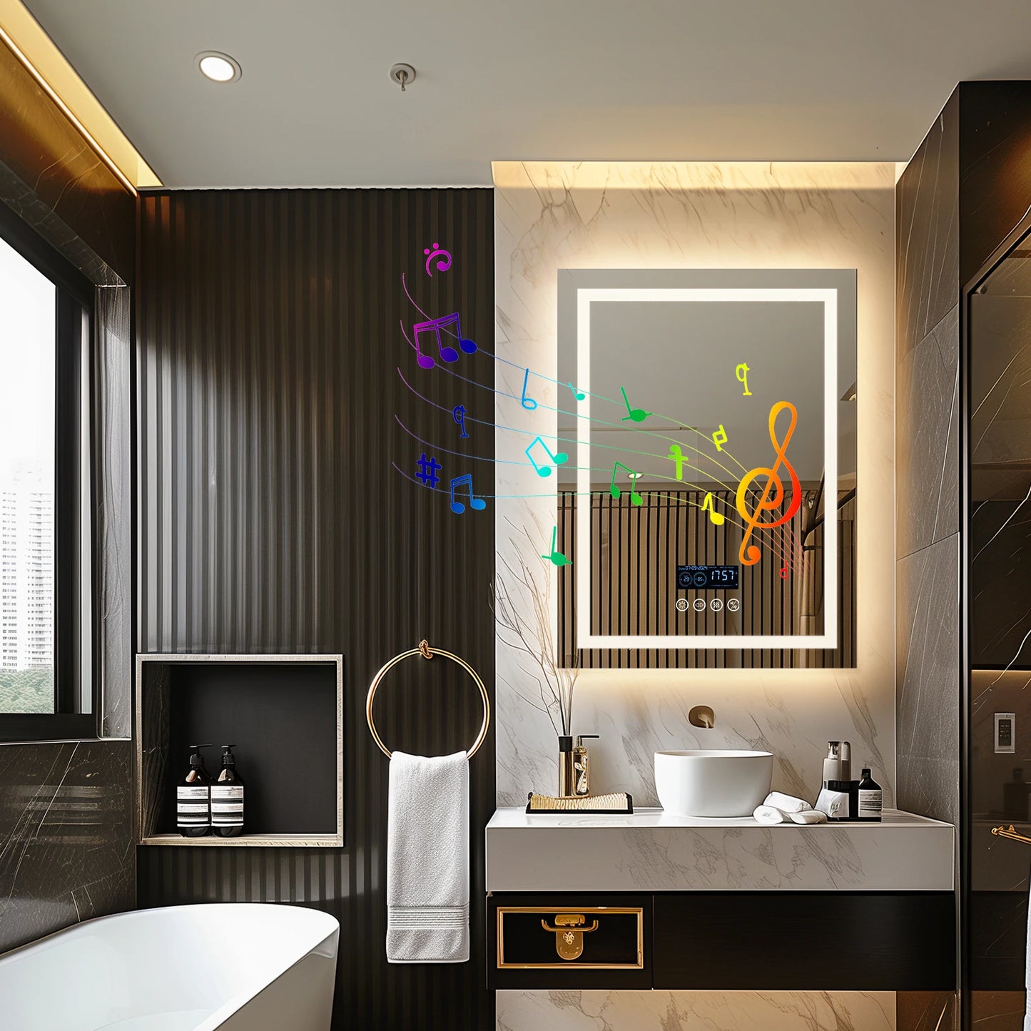 Wisfor Lighted Bathroom Mirror With Bluetooth Speaker 3 Lights Anti Fog Touch
