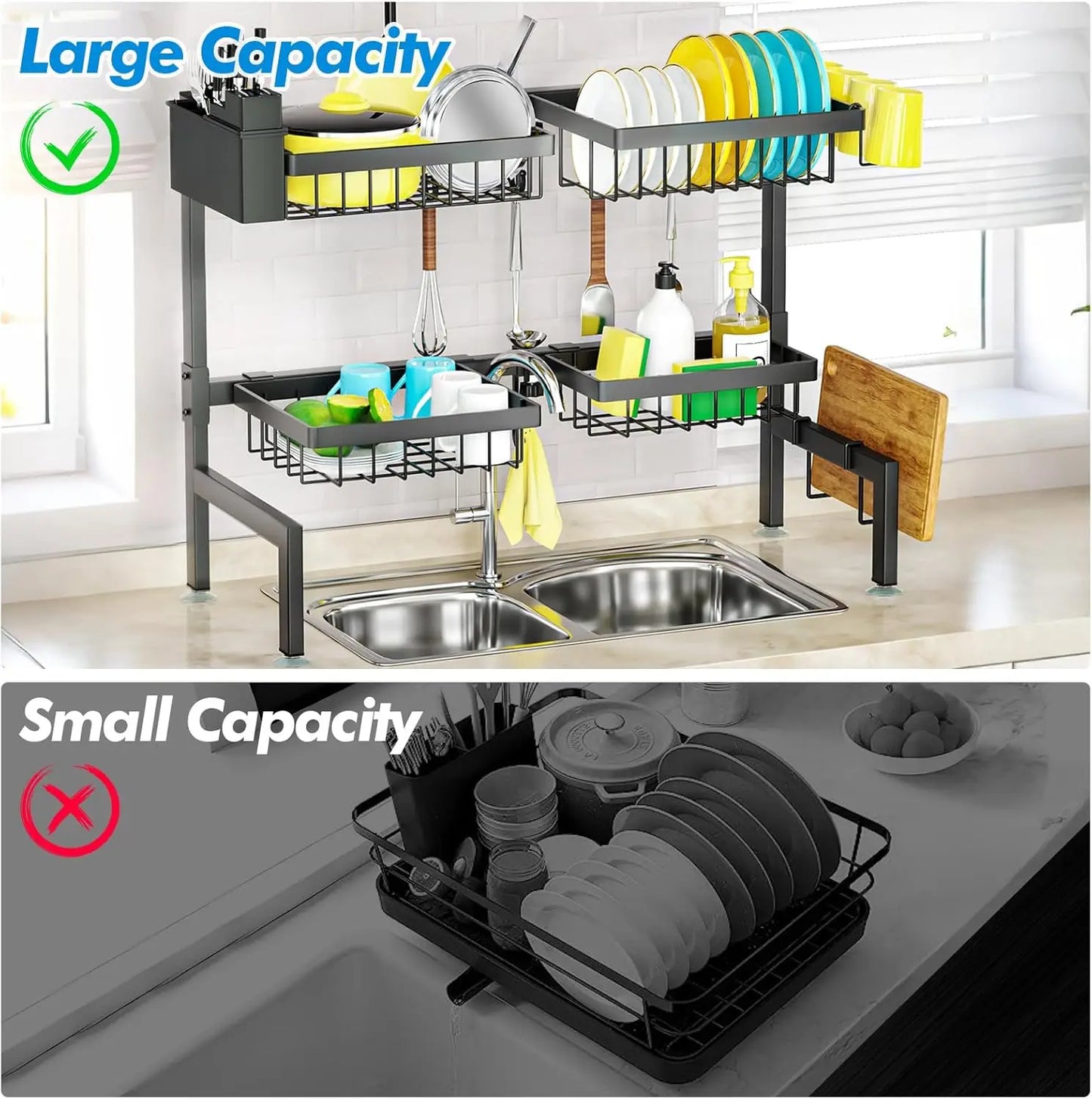Over The Sink Dish Drying Rack 2 Tier Four Baskets