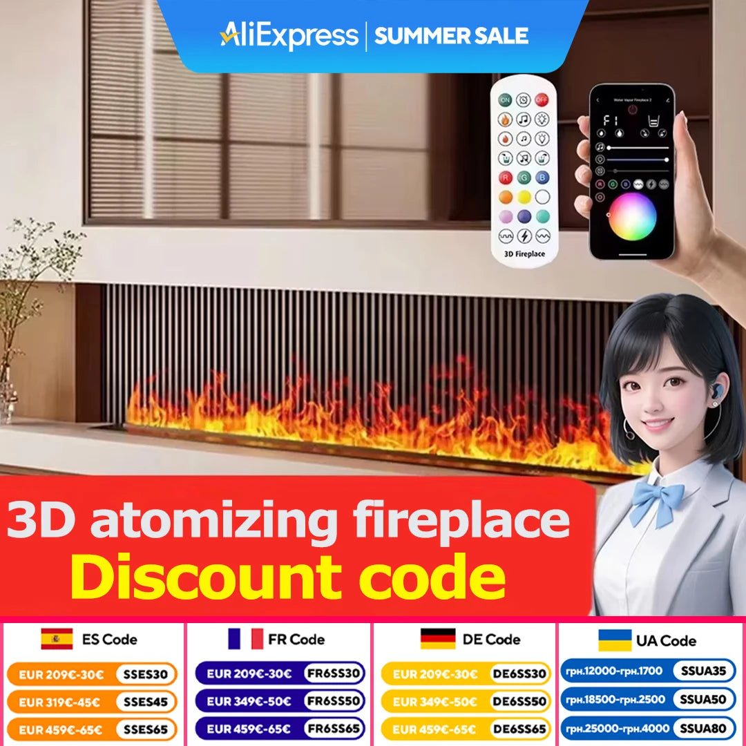 AFLYEVER 3D LED Water Vapor Electric Fireplace With Remote Control