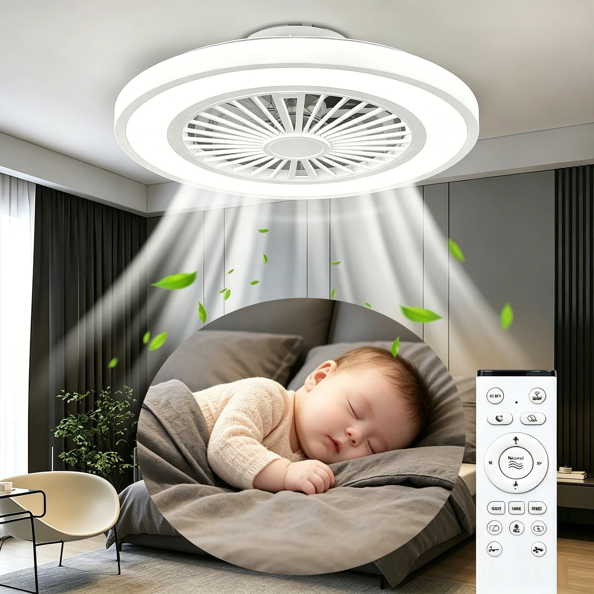 Silent Ceiling Fan With Light Reversible DC Motor Remote Control