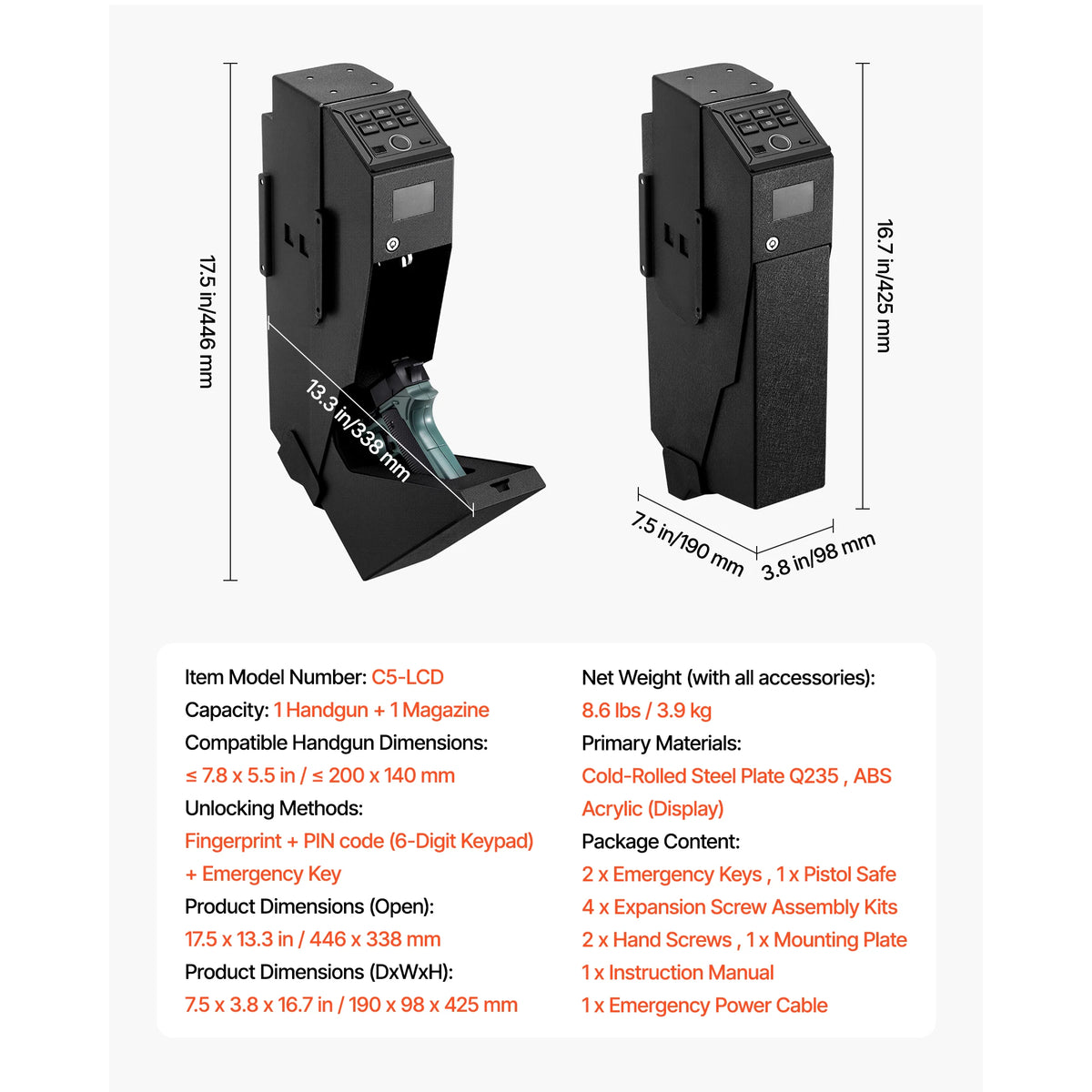 SucceBuy Quick Access Fingerprint Password Key Slider Safe Box