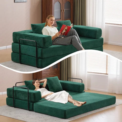 Convertible Floor Sofa Bed With Pillow Back Support And Armrests