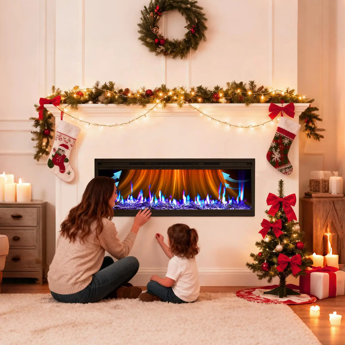 Adoolla Ultra Slim Electric Fireplace Heater With Remote And Thermostat