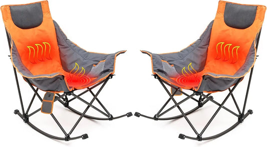 Oversized Heated Rocking Camping Chair With Side Pocket