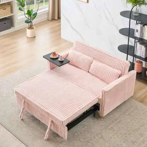 Corduroy Sofa With Pull Out Desk And Usb Port For Living Room