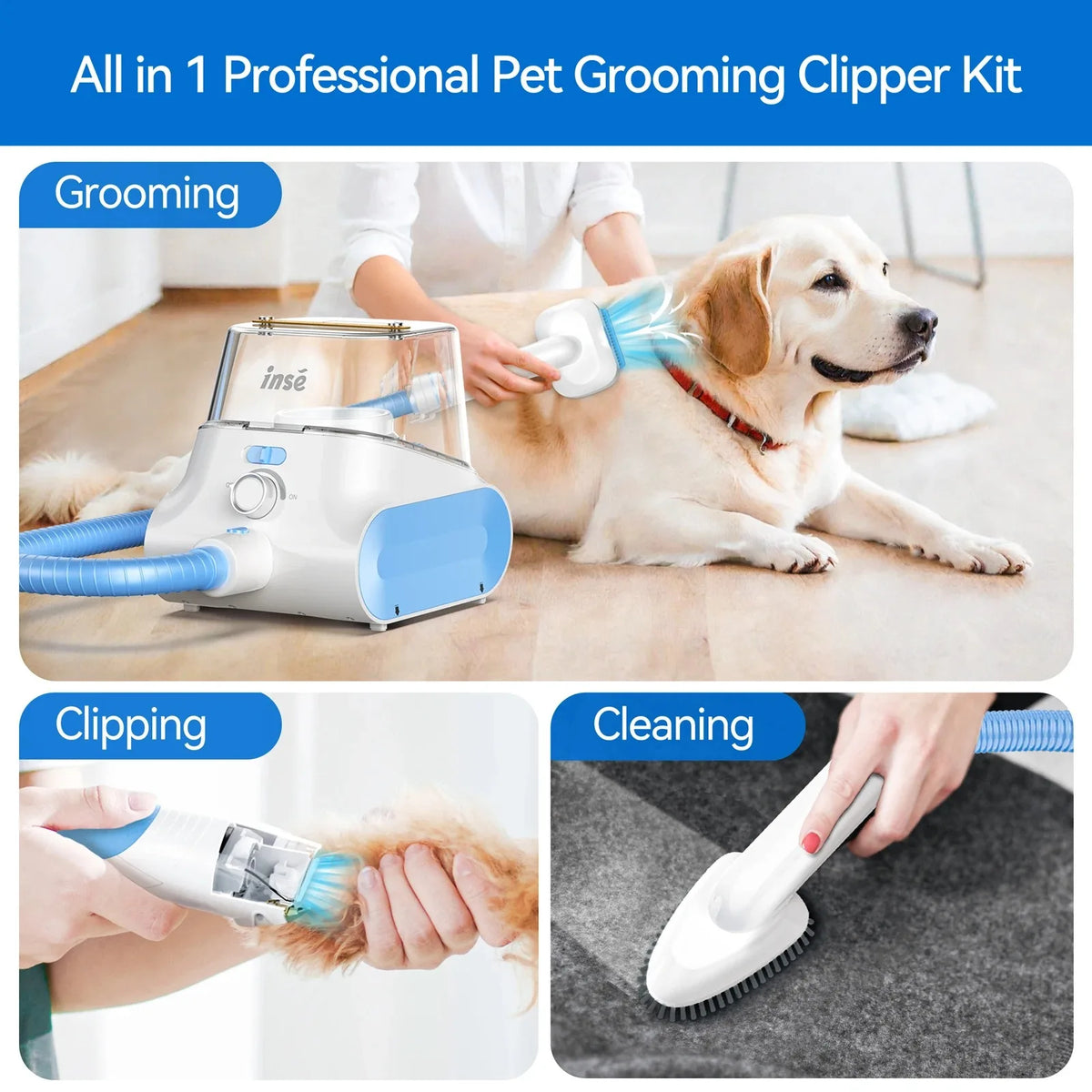 INSE P30 Quiet Dog Grooming Vacuum Kit With Hair Collector