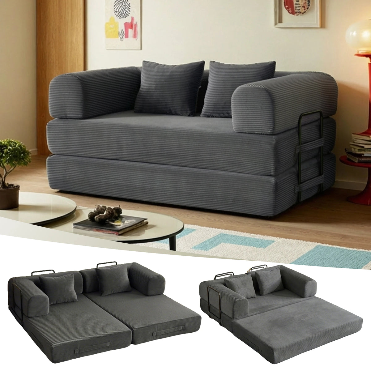 THOLASIS Convertible Cloud Floor Sofa Bed with Sponge Cushion