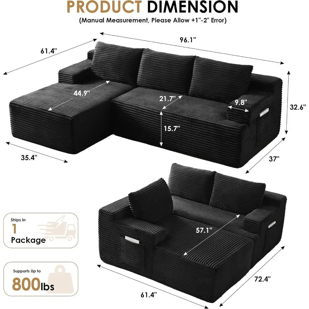 Modern Upholstered Cloud Sectional Sofa With L Shaped Chaise