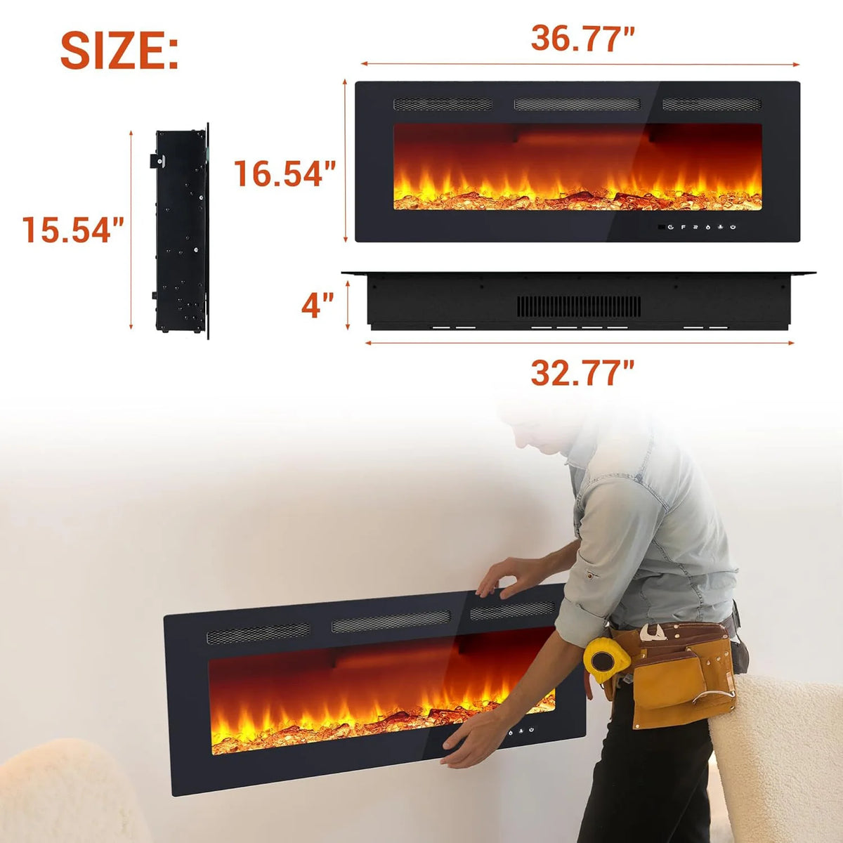 Adoolla Wall Mounted Recessed Electric Fireplace With Remote Control