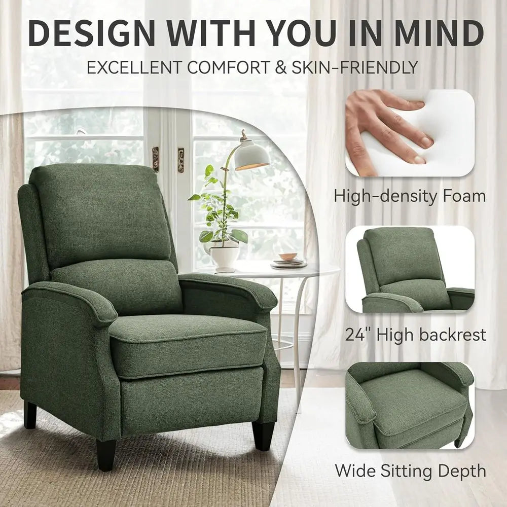 Fabric Recliner Chair With Soft Armrest And Lumbar Support