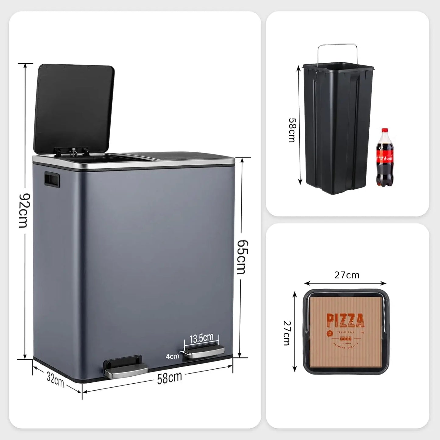 Stainless Steel Kitchen Trash Can Dual Recycling Bin With Soft Close Lid