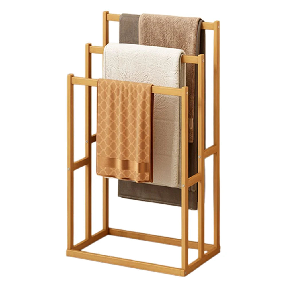 Wooden Vertical Towel Rack With 3 Hanging Crossbars For Bathroom