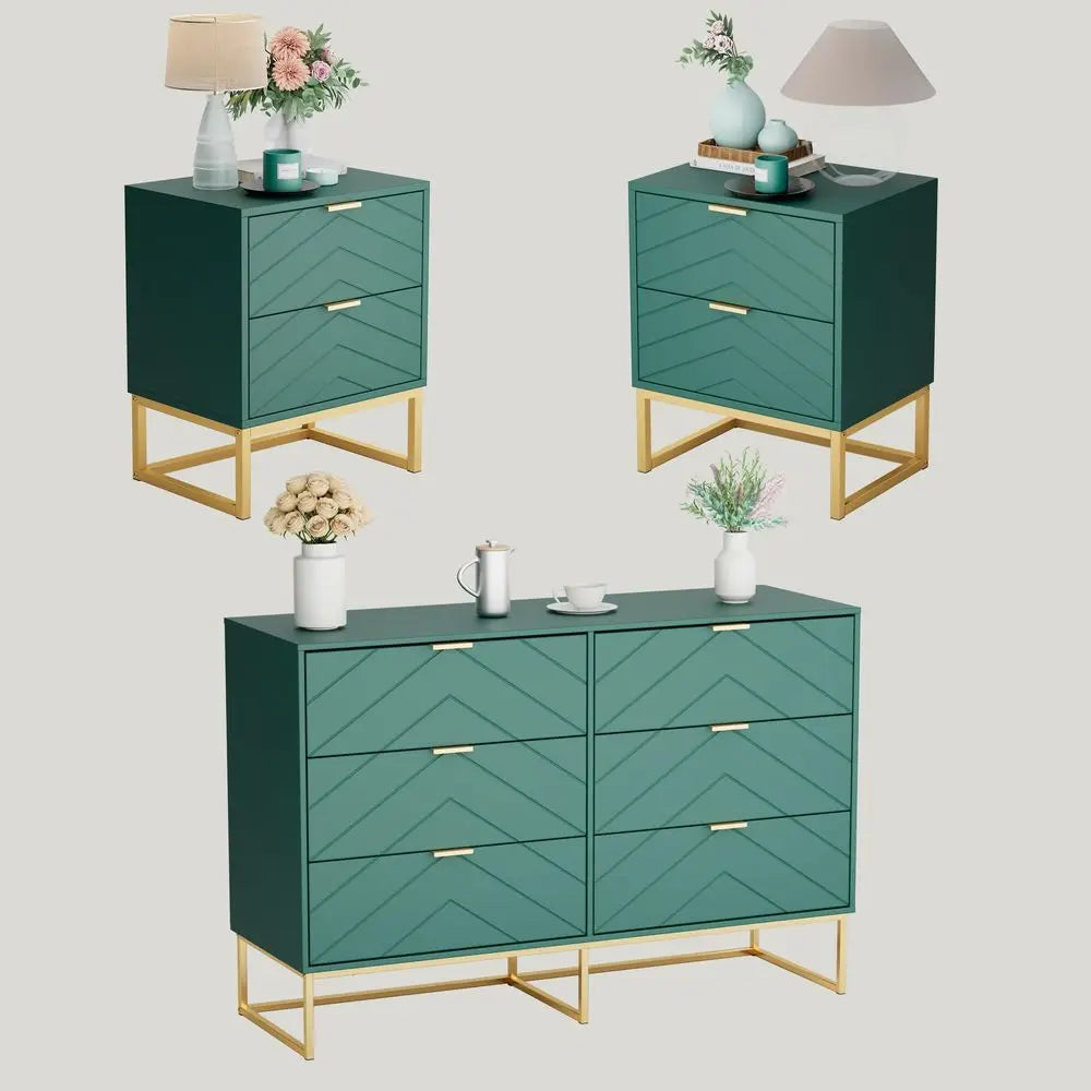 3 Piece Bedroom Set With 6 Drawer Dresser And Nightstands