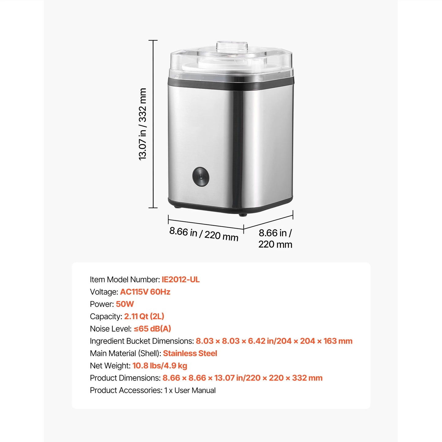 SucceBuy Ice Cream Maker Electric Automatic Easy Operation Stainless Steel