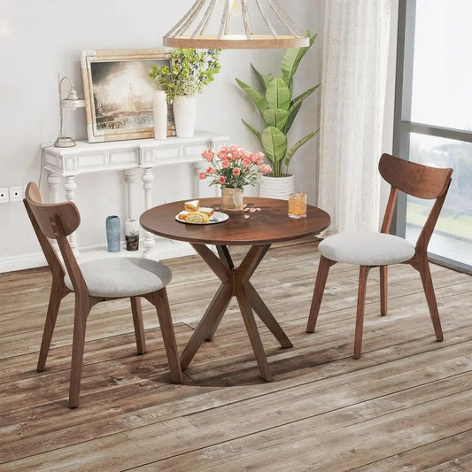 Mid Century Modern Round Wooden Dining Table Set For Two
