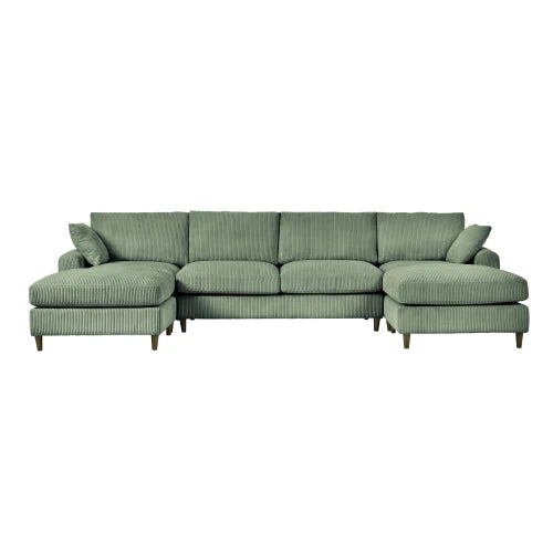 Modular Corduroy Sectional Sofa Set U Shaped Convertible With Pillow Footstool