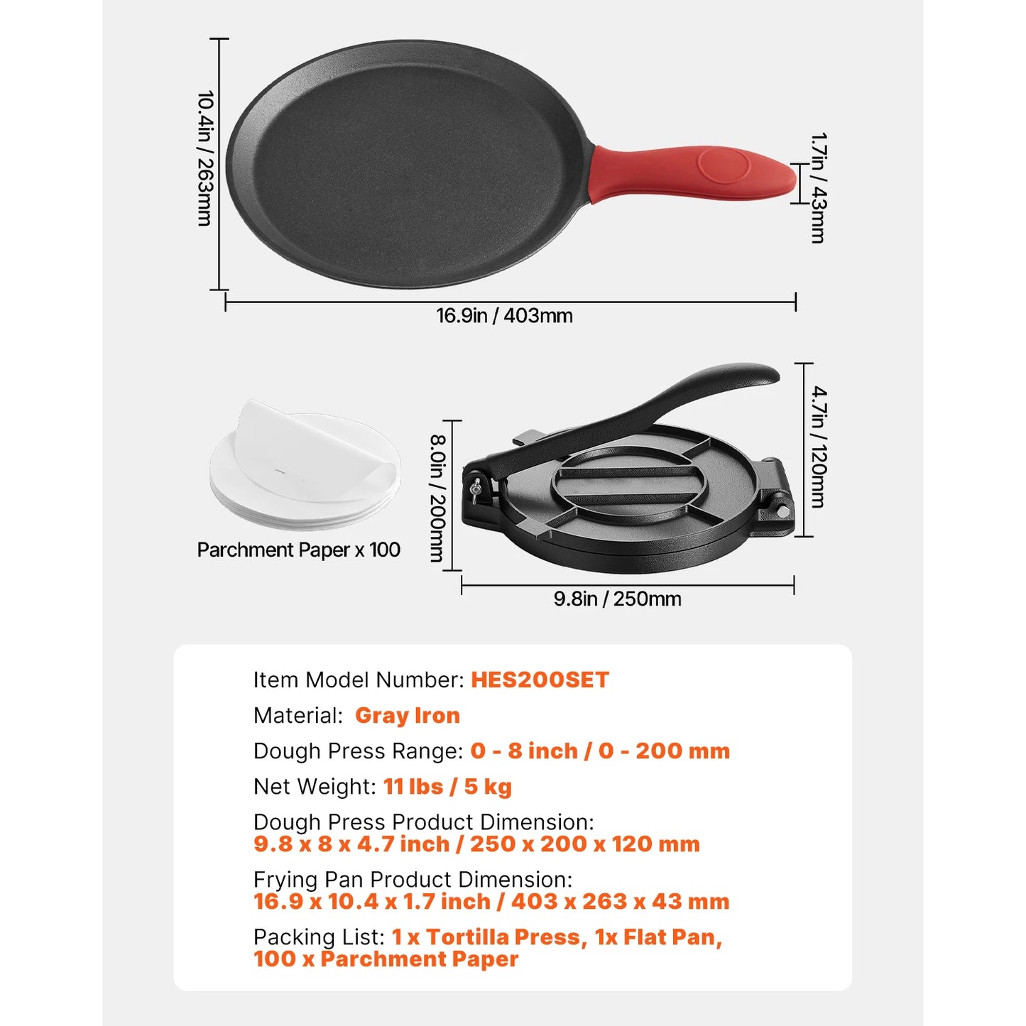 Tortilla Press Cast Iron Roti Maker With 100 Parchment Paper