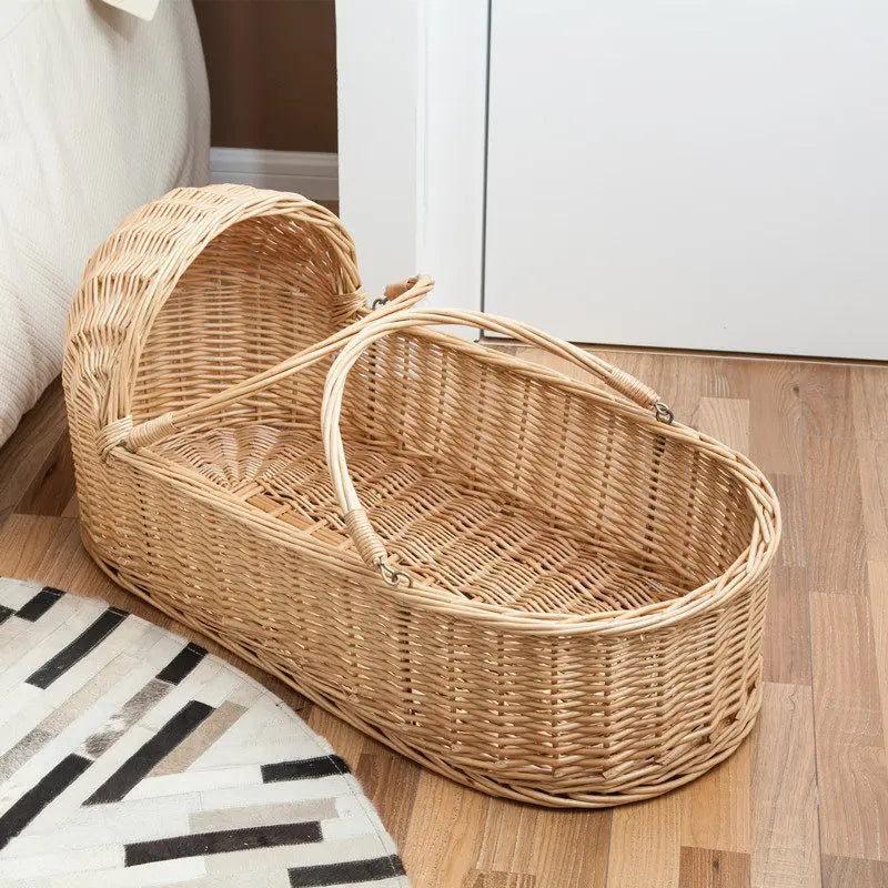 Rattan Baby Basket Portable Cradle for Newborns Foldable and Lightweight
