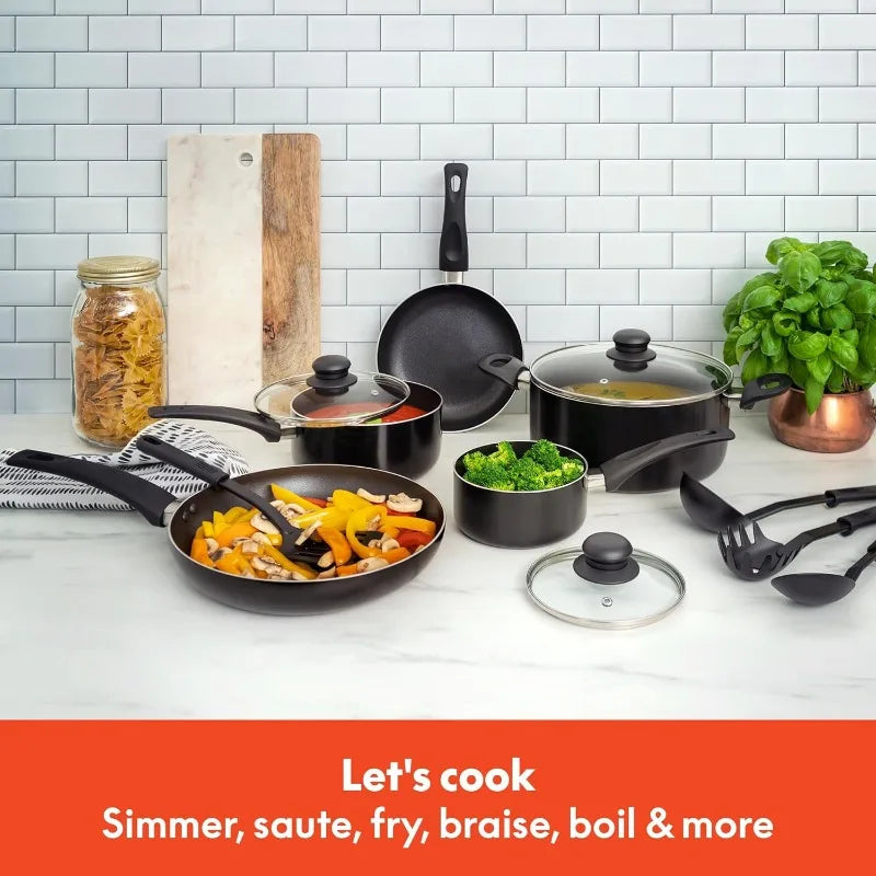 BELLA Nonstick Aluminum Cookware Set With Nylon Cooking Utensils