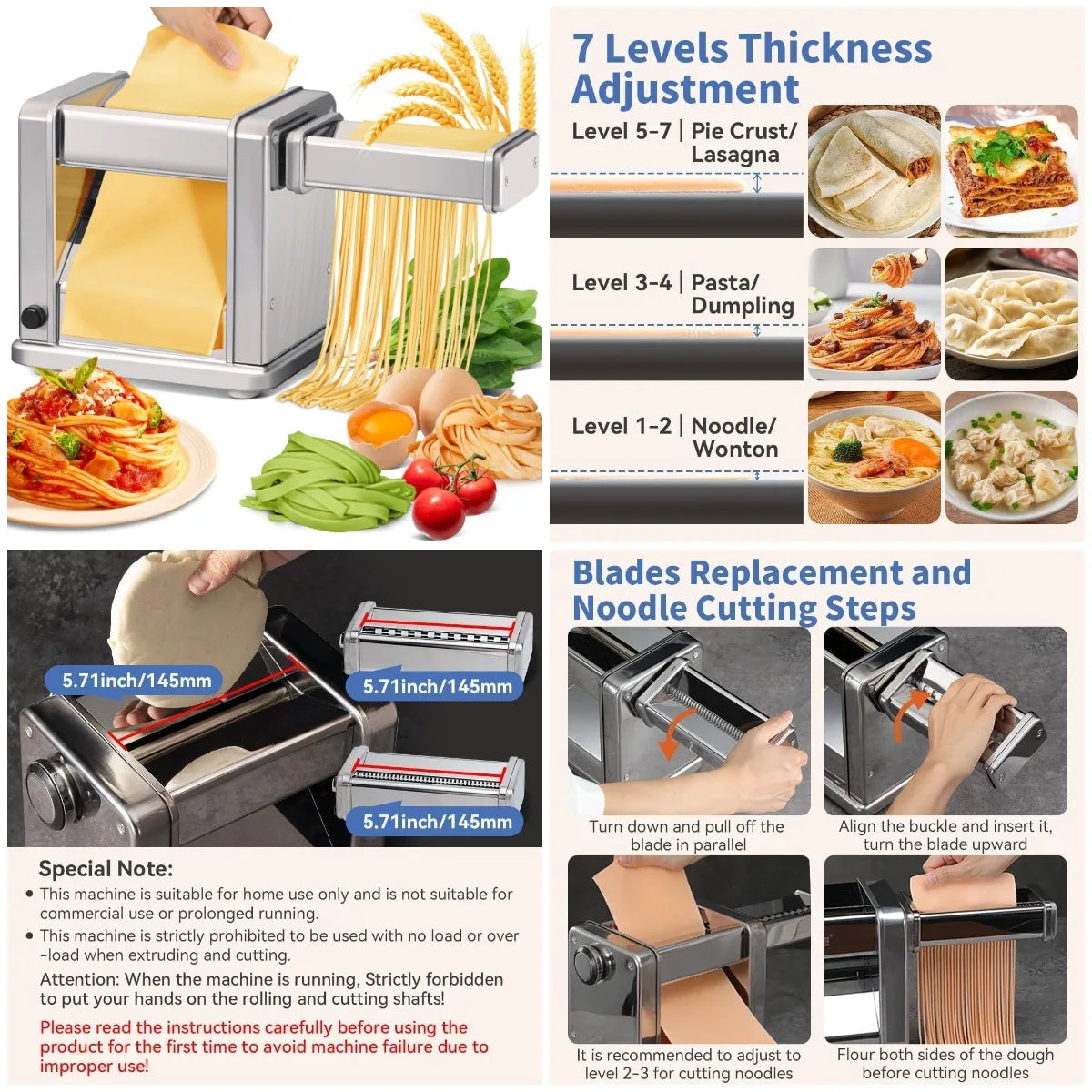 XMSJ Electric Pasta Maker Stainless Steel Noodle Machine With Roller